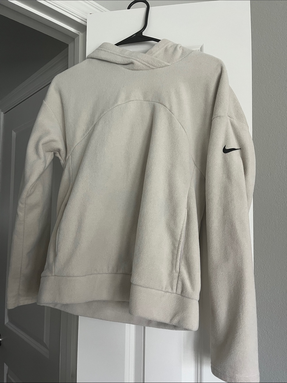 Nike Beige Fleece Hoodie with Black Swoosh